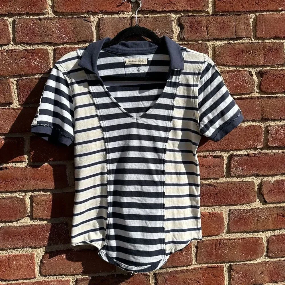 Free People we the free Stripe Up Your Life Polo Striped Women’s L NEW